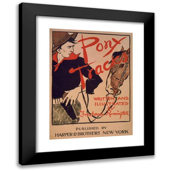 Edward Penfield 19x24 Black Modern Framed Museum Art Print Titled - Pony Tracks, Written and Illustrated by Frederic Remington (1895)
