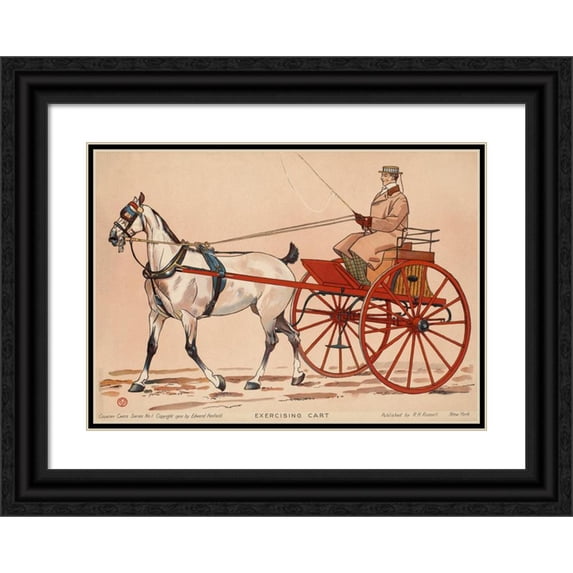 Edward Penfield 24x18 Black Ornate Framed Double Matted Museum Art Print Titled: Exercising Cart (1900)