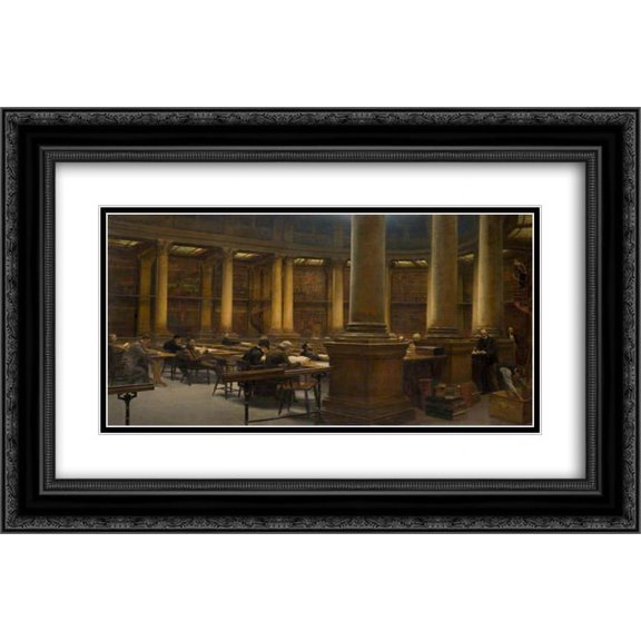 Edward R. Taylor 2x Matted 24x18 Black Ornate Framed Art Print 'Birmingham Reference Library, the Reading Room '