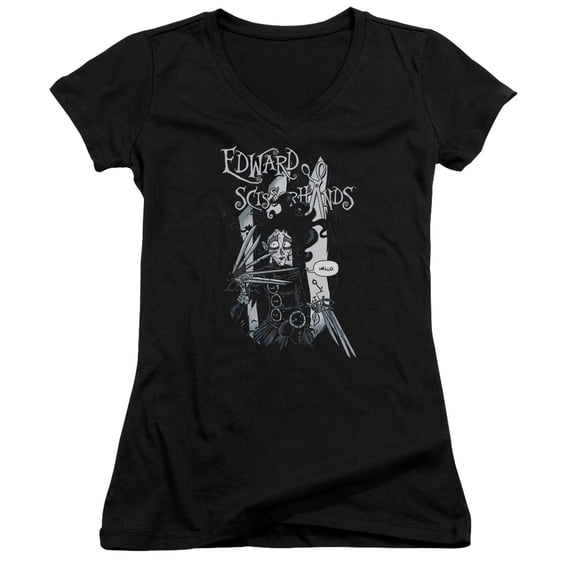 Edward Scissorhands Hello Junior Women's T-Shirt V-Neck Black