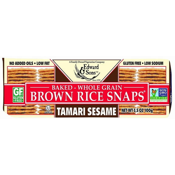 Edward & Sons Baked Brown Rice Snaps Tamari Sesame 3.5 oz