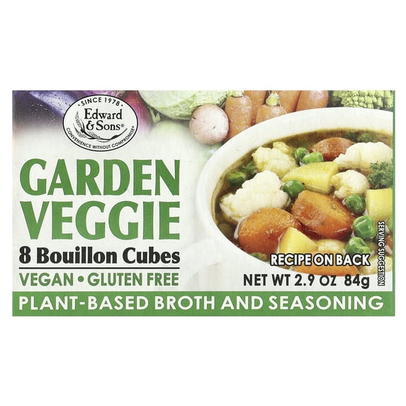 Edward & Sons Garden Veggie Bouillon Cubes - Organic Vegetable Stock, Vegan Broth Cubes, Gluten Free, No Trans Fat, Use in Soups, Stews and Pilafs - 8 Count