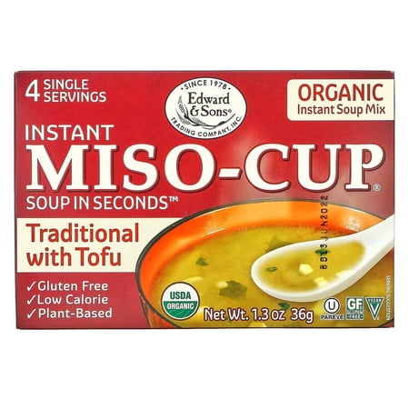 Edward & Sons Instant Miso Cup Traditional with Tofu 4 Single Servings 1.3 oz Pack of 4