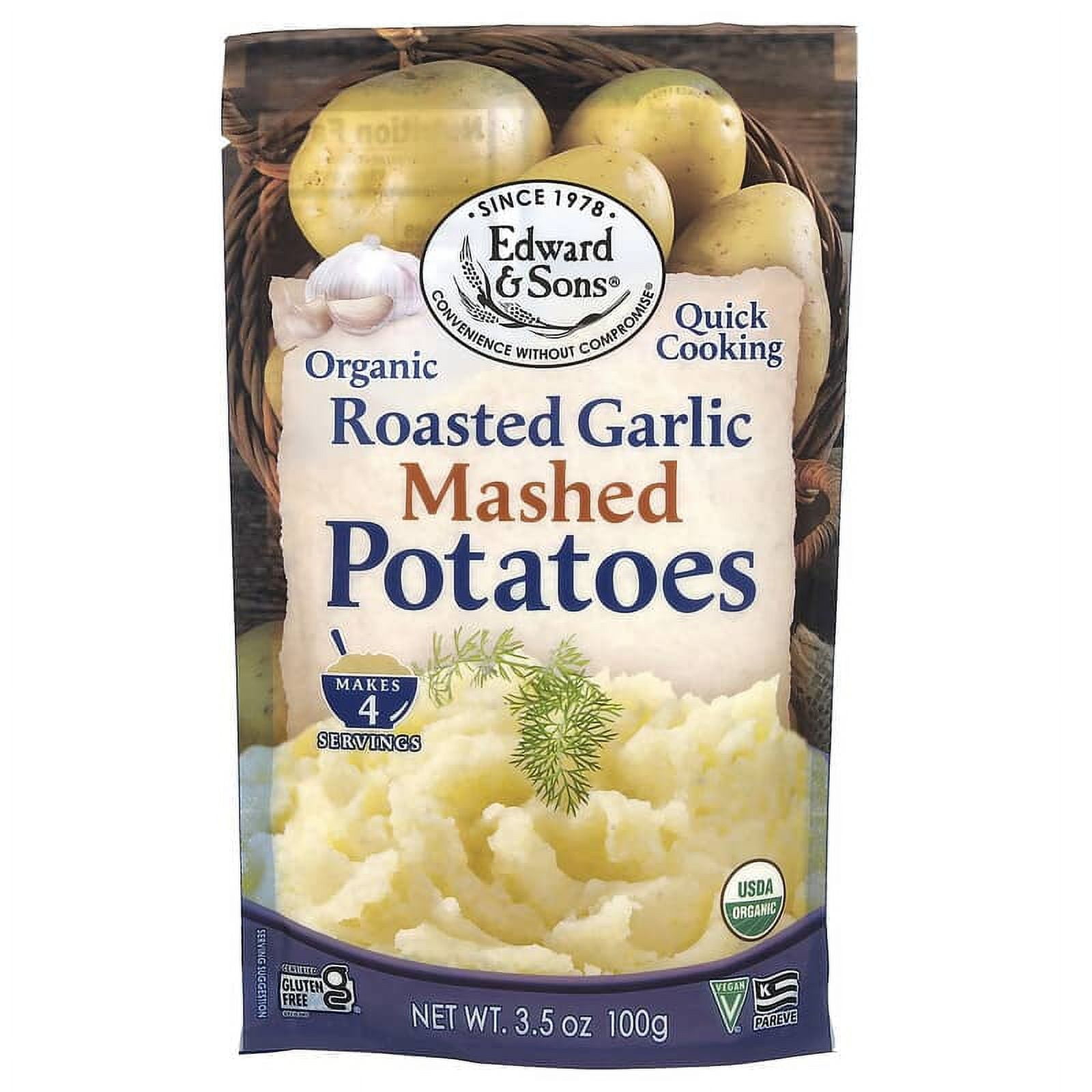 Edward & Sons Organic Mashed Potatoes Gluten Free Roasted Garlic 3.5 oz Pack of 4