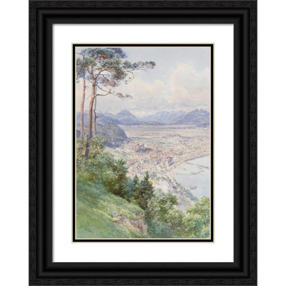 Edward Theodore Compton 18x24 Black Ornate Framed Double Matted Museum Art Print Titled: A View of Bregenz and Lake Bodensee