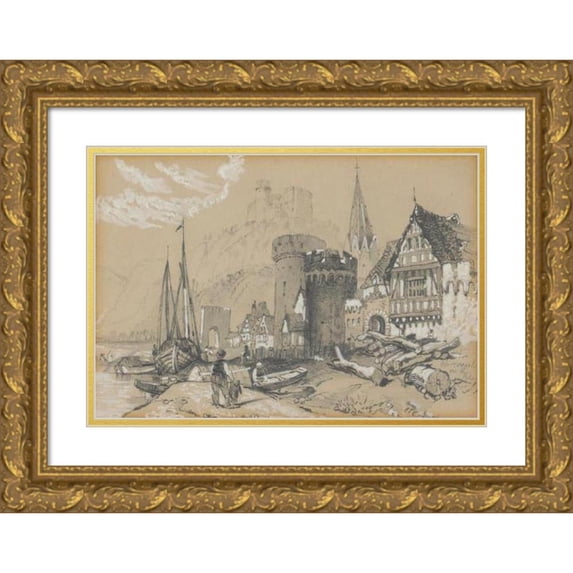 Edward Theodore Compton 24x17 Gold Ornate Framed and Double Matted Museum Art Print Titled - Oberwesel