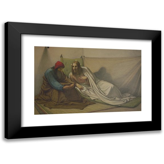 Edward Von Steinle 24x17 Black Modern Framed Museum Art Print Titled - Christ and Nicodemus (1863)