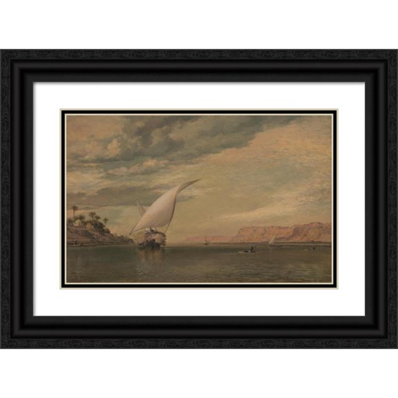Edward William Cooke 14x11 Black Ornate Wood Framed Double Matted Museum Art Print Titled: On the Nile (1860)