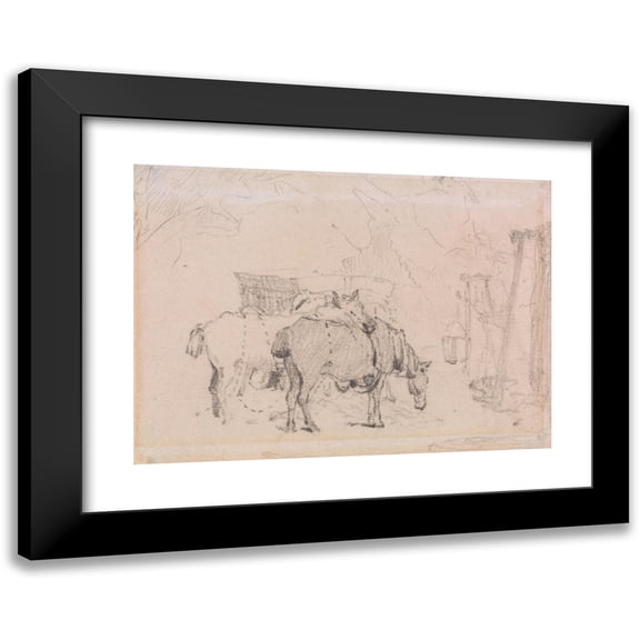 Edward William Cooke 18x14 Black Modern Framed Museum Art Print Titled - Two Horses