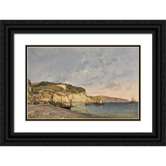 Edward William Cooke 24x17 Black Ornate Framed Double Matted Museum Art Print Titled: Beer Cove, Devon