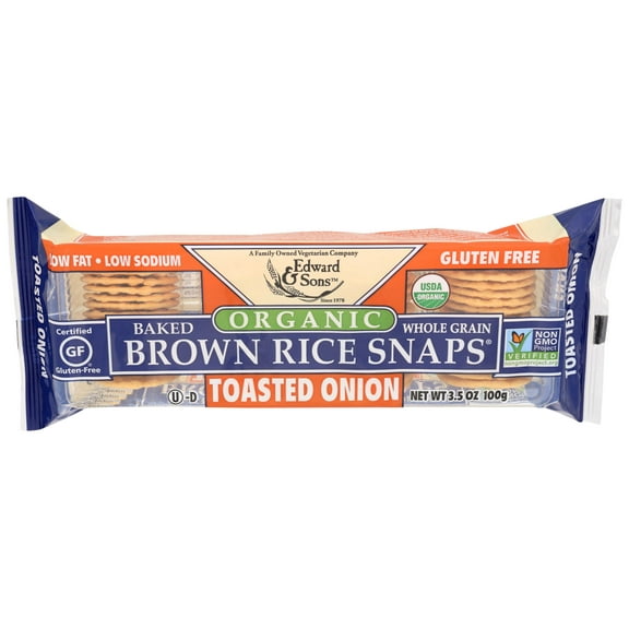 Edward and Sons Organic Brown Rice Onion Snap Cracker, 3.5 Ounce -- 12 per case.