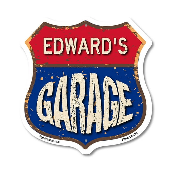 Edward's Garage 12 inch X 12 inch Shield-Shaped Rust-Free Aluminum Metal Sign Weather Resistant, UV Protected To last, Gift for Dads and Uncles Classic Americana Crafted in the USA