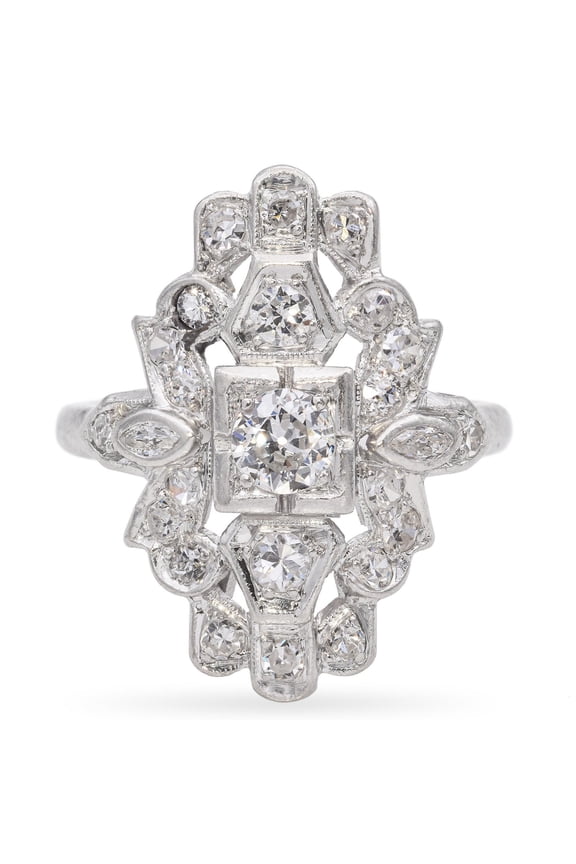 Edwardian Art Deco Women's Engagement Ring, Vintage Three Stone Wedding Ring, 2.2 Ct Simulated Round Brilliant Cut Diamond Ring, 14K White Gold Plated, Pave Set Diamond Ring Gift For Special Occasion