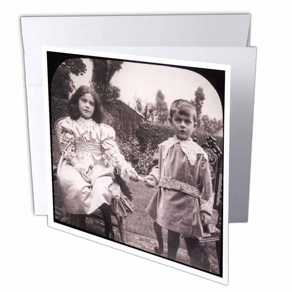 3dRose, Edwardian Era Children Brother and Sister Family Photo Vintage, 1 Greeting Card with envelope