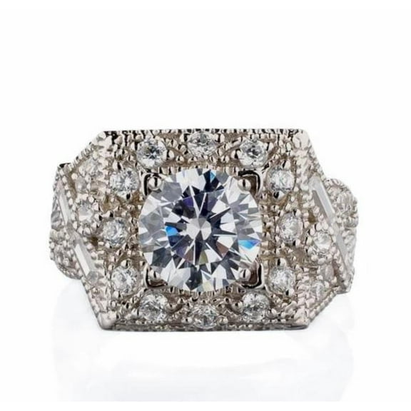 Edwardian Era Inspired Cubic Zirconia Engagement Ring In Sterling Silver