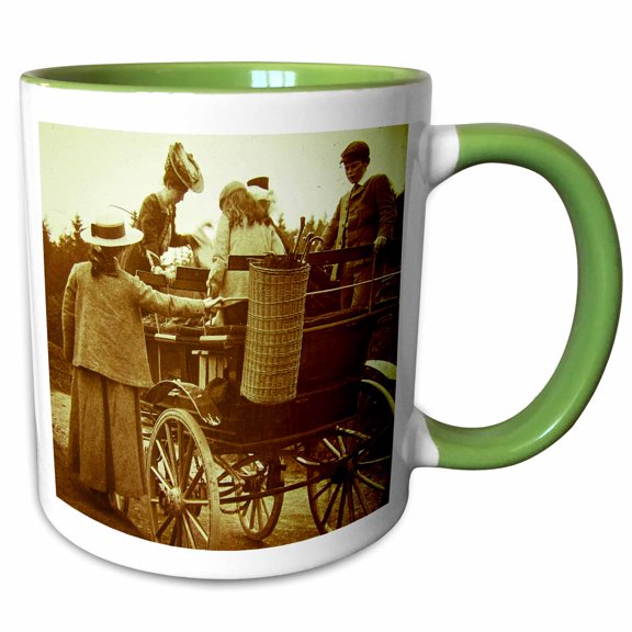3drose, Edwardian Family Loading into Early Automobile Circa 1905, 11oz Two-tone Green Mug