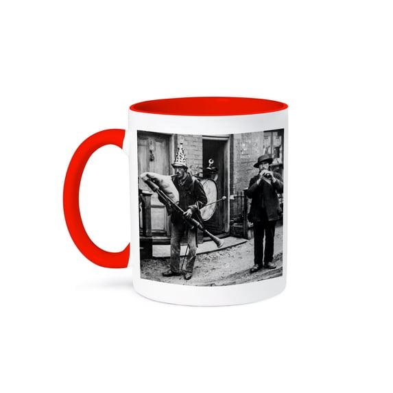 3dRose, Edwardian Street Performers Vintage 1910 Funny Musicians, 15oz Two-Tone Red Mug