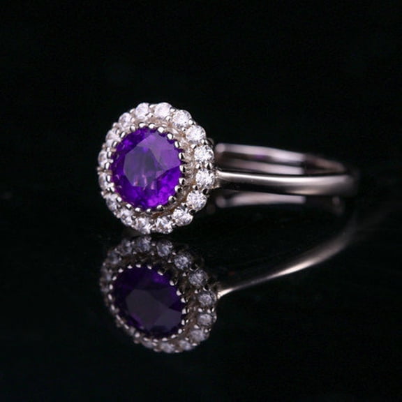 Edwardian Style Amethyst Halo Engagement Ring 925 Silver Art Deco Amethyst Floral Wedding Ring Miligrain Set Round Amethyst Anniversary Ring