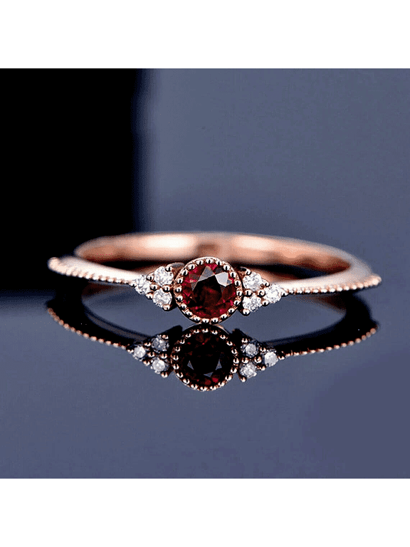 Edwardian Style Natural Ruby & Diamond Engagement Ring,Bridal 14k Rose Gold Ring