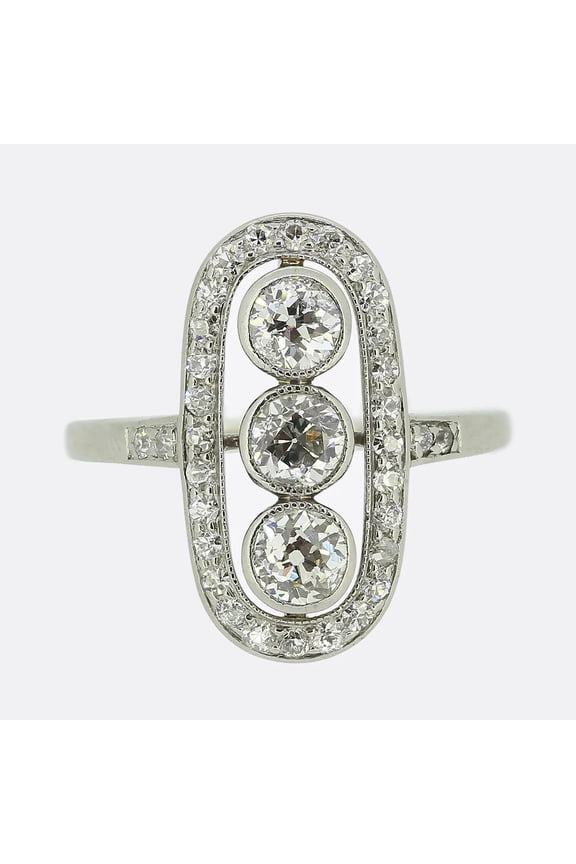 Edwardian Three Stone Halo Engagement Ring For Velantine Gift 1.9 Ct Diamond 14K White Gold Over