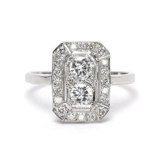 Edwardian Two Stone Halo Engagement Ring For Women's Gift 1.9 Ct Diamond 14K White Gold Over