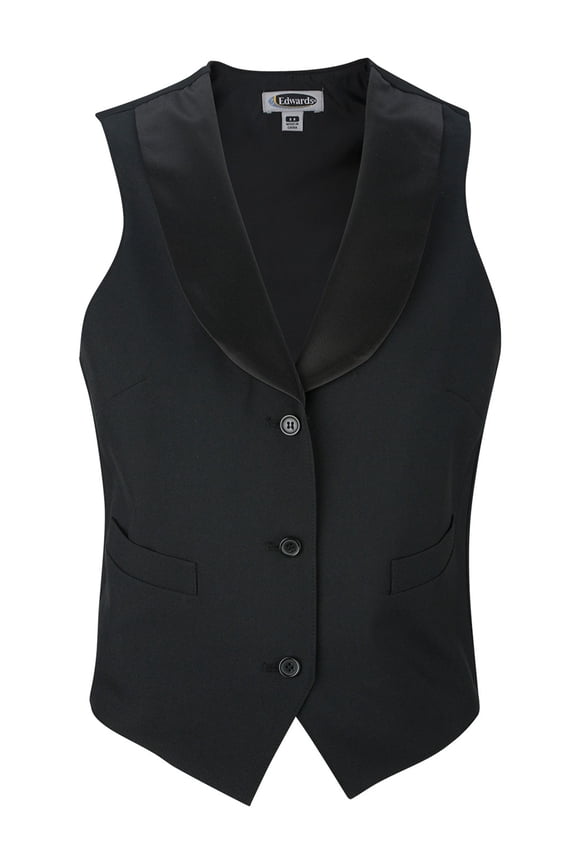 7495 LADIES SATIN SHAWL VEST, L R, BLACK