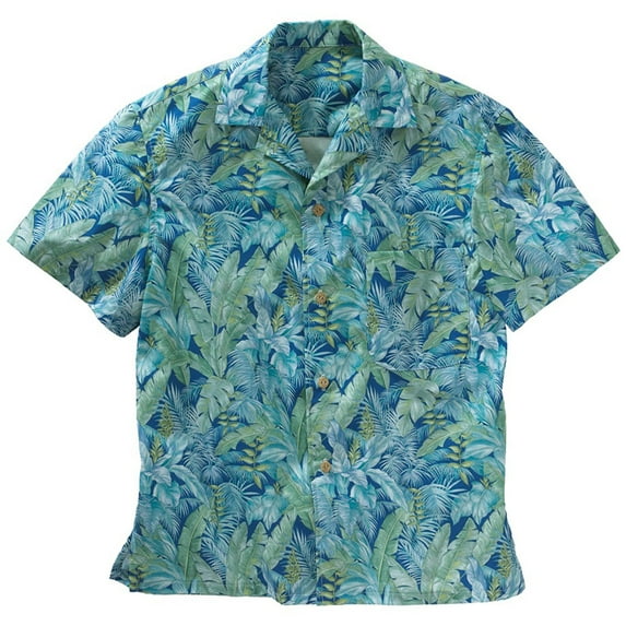 Edwards Garment Button Down Tropical Leaf Print Camp Shirt, Style 1032