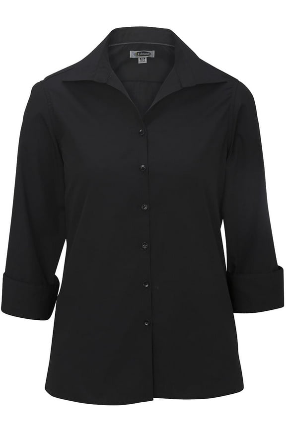 s Ladies' Lightweight Open Neck Poplin Blouse - 3/4 Sleeve