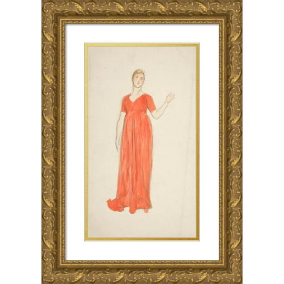 Edwin Austin Abbey 10x14 Gold Ornate Wood Frame and Double Matted Museum Art Print Titled - Sketch of a Woman - Costume Study for a Play
