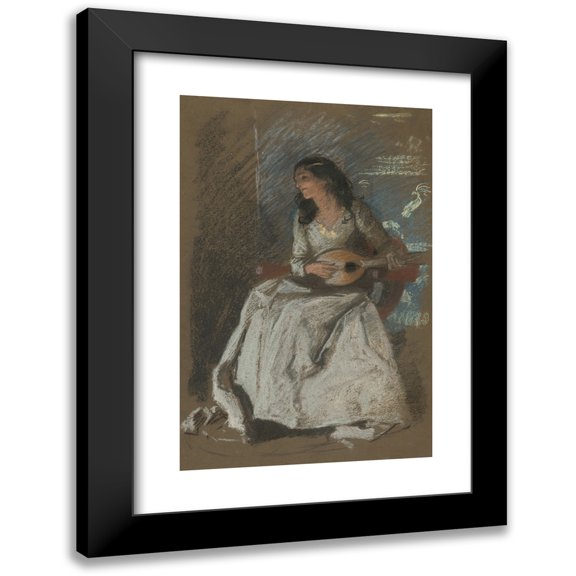 Edwin Austin Abbey 11x14 Black Modern Framed Museum Art Print Titled - Study of Lady Playing&nbsp;Mandolin