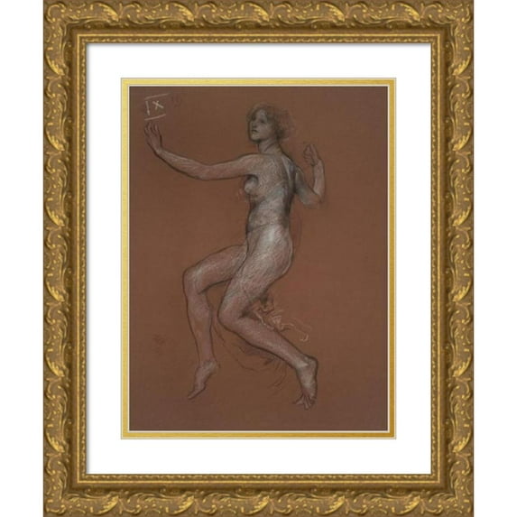 Edwin Austin Abbey 11x14 Gold Ornate Wood Frame and Double Matted Museum Art Print Titled - Study for Figure of 9 Am for ‘The Hours’ Mural for the State Capitol Building in Harrisburg, Pennsylvan