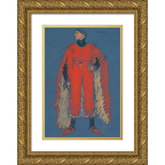 Edwin Austin Abbey 11x14 Gold Ornate Wood Frame and Double Matted Museum Art Print Titled - Willoughby, Costume Sketch for Henry Irving's Planned Production of King Richard II