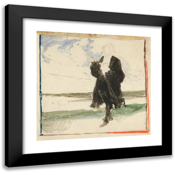 Edwin Austin Abbey 12x12 Black Modern Framed Museum Art Print Titled - Cloaked Man in Landscape