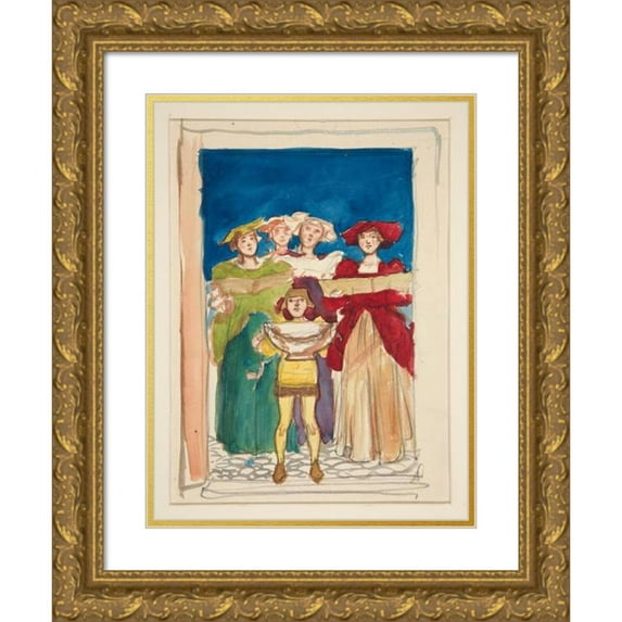 Edwin Austin Abbey 12x14 Gold Ornate Wood Frame and Double Matted Museum Art Print Titled - Sketch for Christmas Card