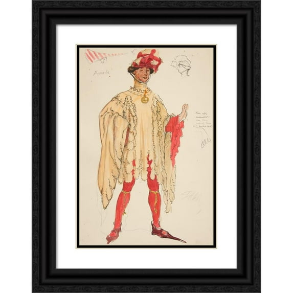 Edwin Austin Abbey 13x18 Black Ornate Wood Framed Double Matted Museum Art Print Titled - Aumerle, Costume Sketch for Henry Irving's Planned Productino of King Richard II