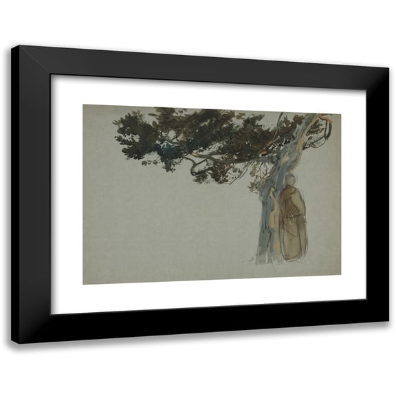 Edwin Austin Abbey 14x11 Black Modern Framed Museum Art Print Titled - Figures Standing Beneath a Tree