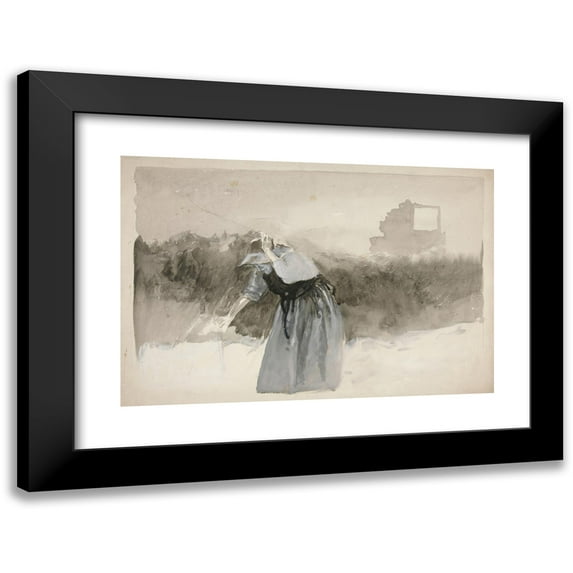 Edwin Austin Abbey 14x11 Black Modern Framed Museum Art Print Titled - Study of a Woman in Bonnet, Leaning Over (1982)
