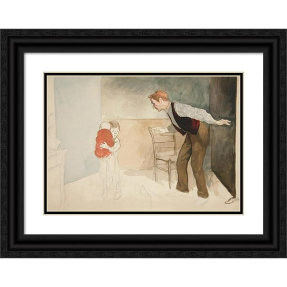 Edwin Austin Abbey 14x11 Black Ornate Wood Framed Double Matted Museum Art Print Titled: Dickens, Christmas Stories. ‘You Bad Boy!’ Said Mr. Teterby. (1984)