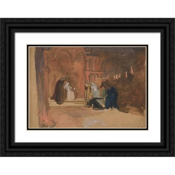 Edwin Austin Abbey 14x11 Black Ornate Wood Framed Double Matted Museum Art Print Titled: Figure Scene. Hamlet (1984)