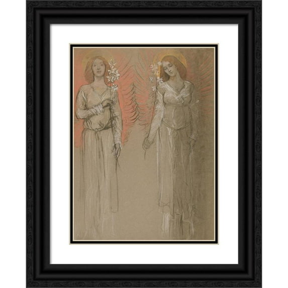 Edwin Austin Abbey 14x18 Black Ornate Wood Framed Double Matted Museum Art Print Titled - Two Angels