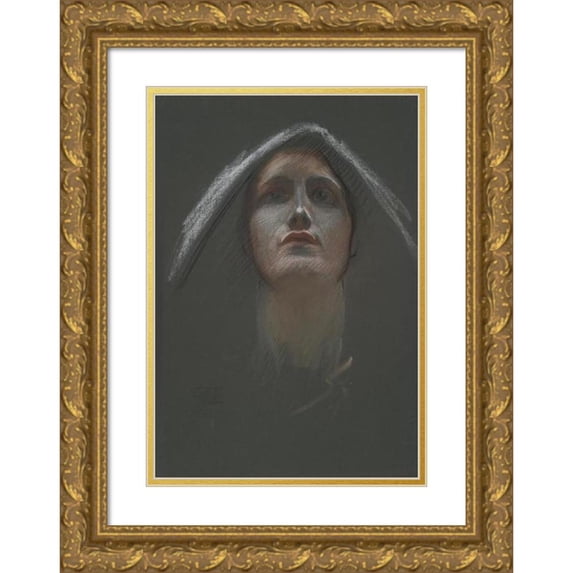 Edwin Austin Abbey 14x18 Gold Ornate Wood Frame and Double Matted Museum Art Print Titled - Study for Figure of Religion Rondel in the Rotunda of the State Capitol Building in Harrisburg, Pe