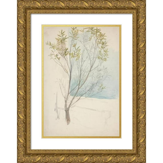 Edwin Austin Abbey 14x18 Gold Ornate Wood Frame and Double Matted Museum Art Print Titled - Study of a Tree (1988)