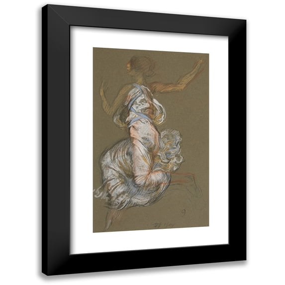 Edwin Austin Abbey 16x24 Black Modern Framed Museum Art Print Titled - Study for Figure of 9 Am in “The Hours” Ceiling at the State Capitol Building in Harrisburg, Pennsylvania (1993)