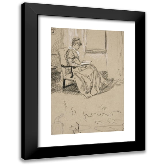Edwin Austin Abbey 17x24 Black Modern Framed Museum Art Print Titled - Portrait of Mrs. Abbey, Reading (1998)