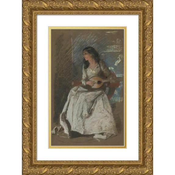 Edwin Austin Abbey 17x24 Gold Ornate Framed and Double Matted Museum Art Print Titled - Study of Lady Playing Mandolin