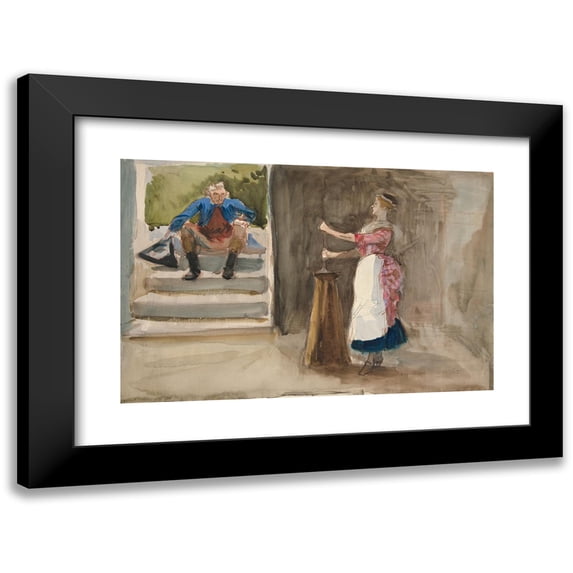 Edwin Austin Abbey 18x13 Black Modern Framed Museum Art Print Titled - Woman Churning Butter, Man in Revolutionary Dress Watching