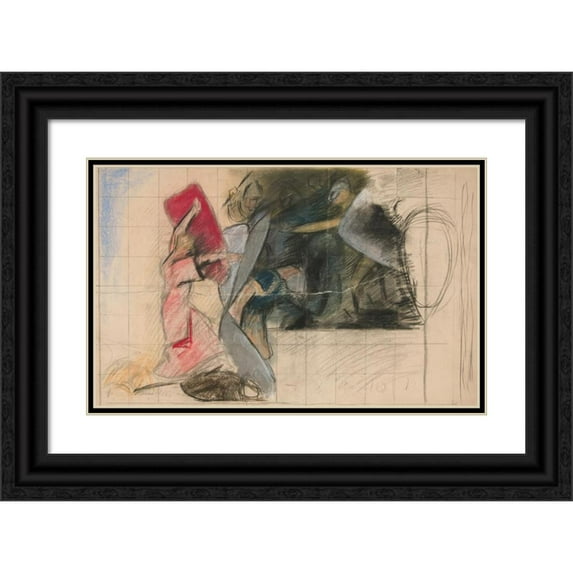 Edwin Austin Abbey 18x13 Black Ornate Wood Framed Double Matted Museum Art Print Titled - Composition Study for ‘Seven Deadly Sins’ in the Quest of the Holy Grail Mural Series at Boston