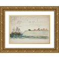 thumbnail image 1 of Edwin Austin Abbey 18x14 Gold Ornate Wood Frame and Double Matted Museum Art Print Titled - Boats at Sea; Battleship Foreground, Sailboat in Distance (1988), 1 of 4