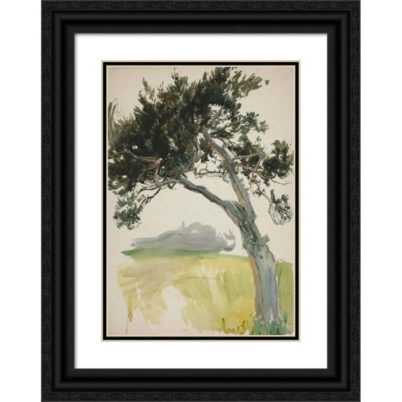 Edwin Austin Abbey 18x24 Black Ornate Framed Double Matted Museum Art Print Titled: Study of a Tree And Field