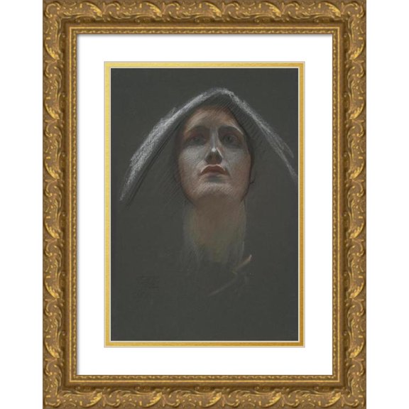 Edwin Austin Abbey 18x24 Gold Ornate Framed and Double Matted Museum Art Print Titled - Study for Figure of Religion Rondel in the Rotunda of the State Capitol Building in Harrisburg, Pennsy